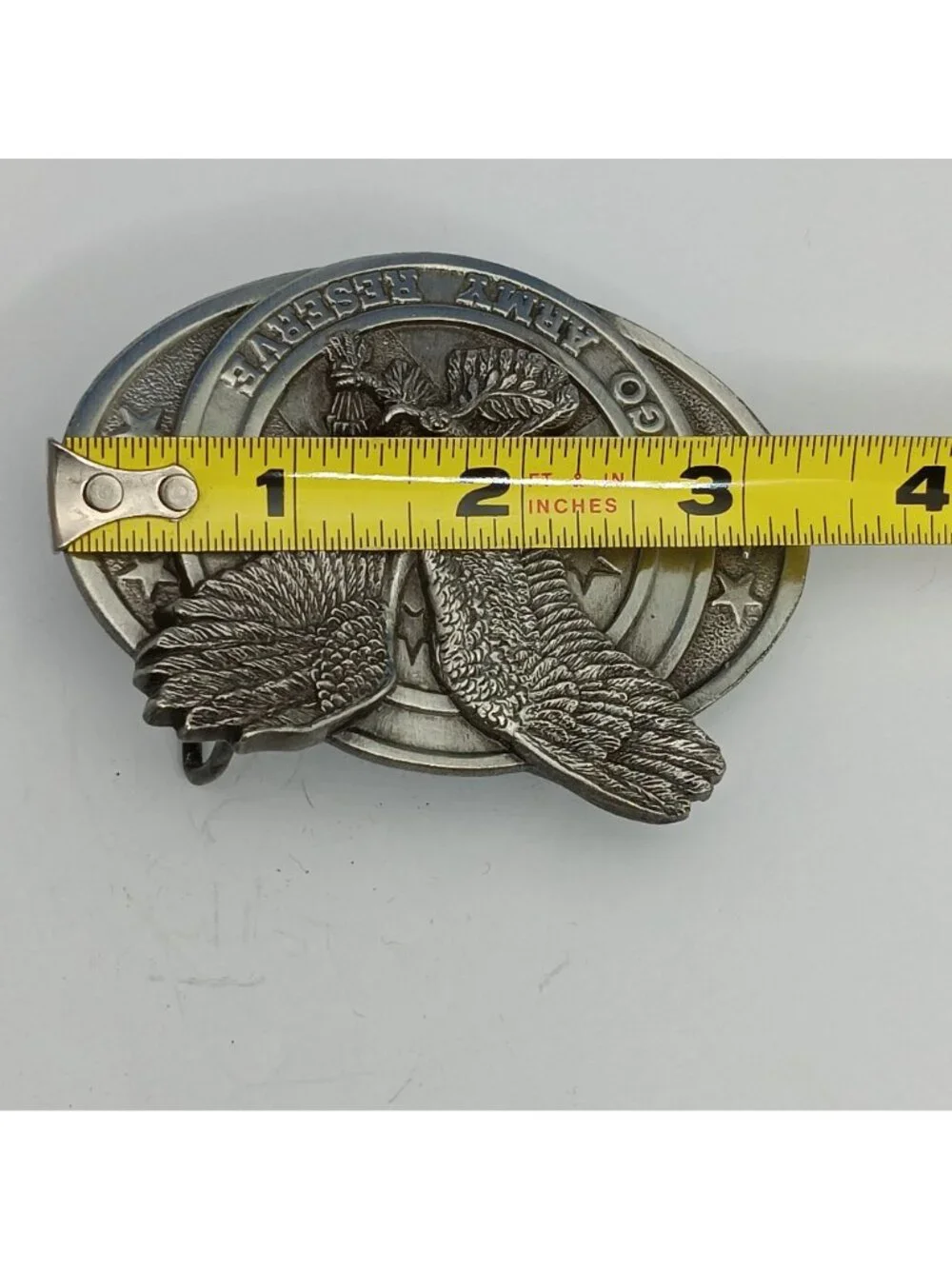 Vintage 1984 Bergamot Army Reserve Pewter 3D Eagle Belt Buckle 1984 Made in USA